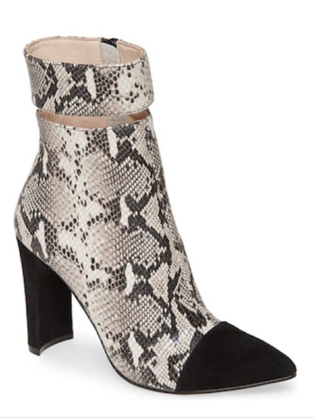 42 Gold Kiki Pointed Toe Bootie Embossed Snakeskin & Black Suede Size 8